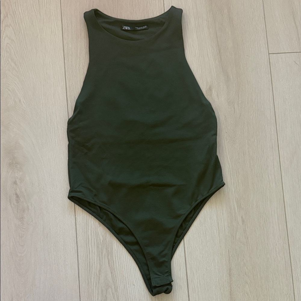 Zara Dark Olive Green High-Neck Body Suit